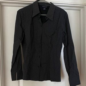 Ann Taylor Black Button-Up Shirt with White Microdots